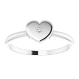 14K White Gold .01 CT Natural Diamond Youth Heart Ring