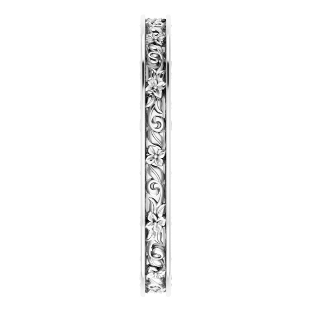14K White Gold 2.5 mm Floral Flat Band Size 7