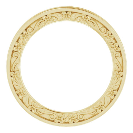 14K Yellow Gold 2.5 mm Floral Flat Band Size 6.5