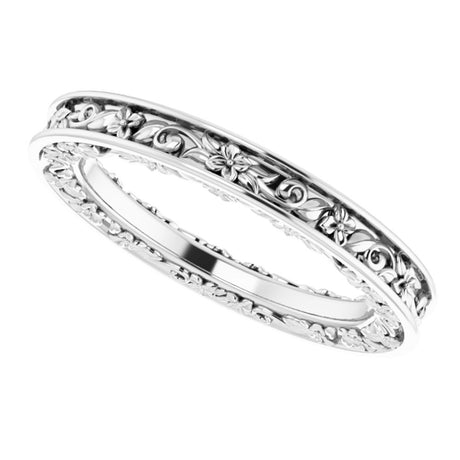 14K White Gold 2.5 mm Floral Flat Band Size 4.5