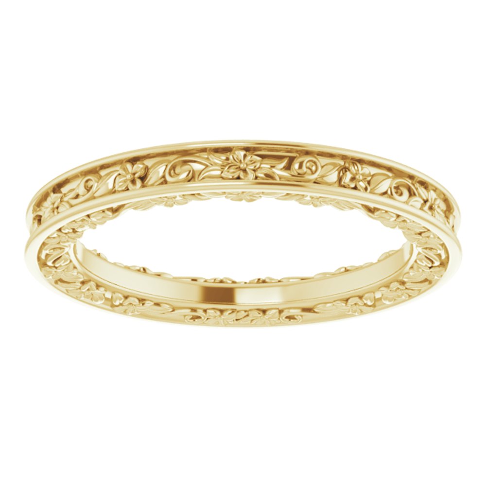 10K Yellow Gold 2.5 mm Floral Flat Band Size 7