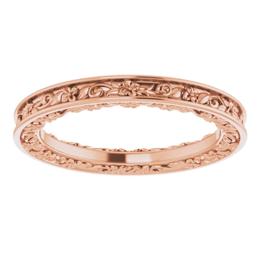14K Rose Gold 2.5 mm Floral Flat Band Size 7