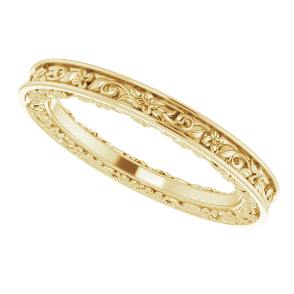 10K Yellow Gold 2.5 mm Floral Flat Band Size 7