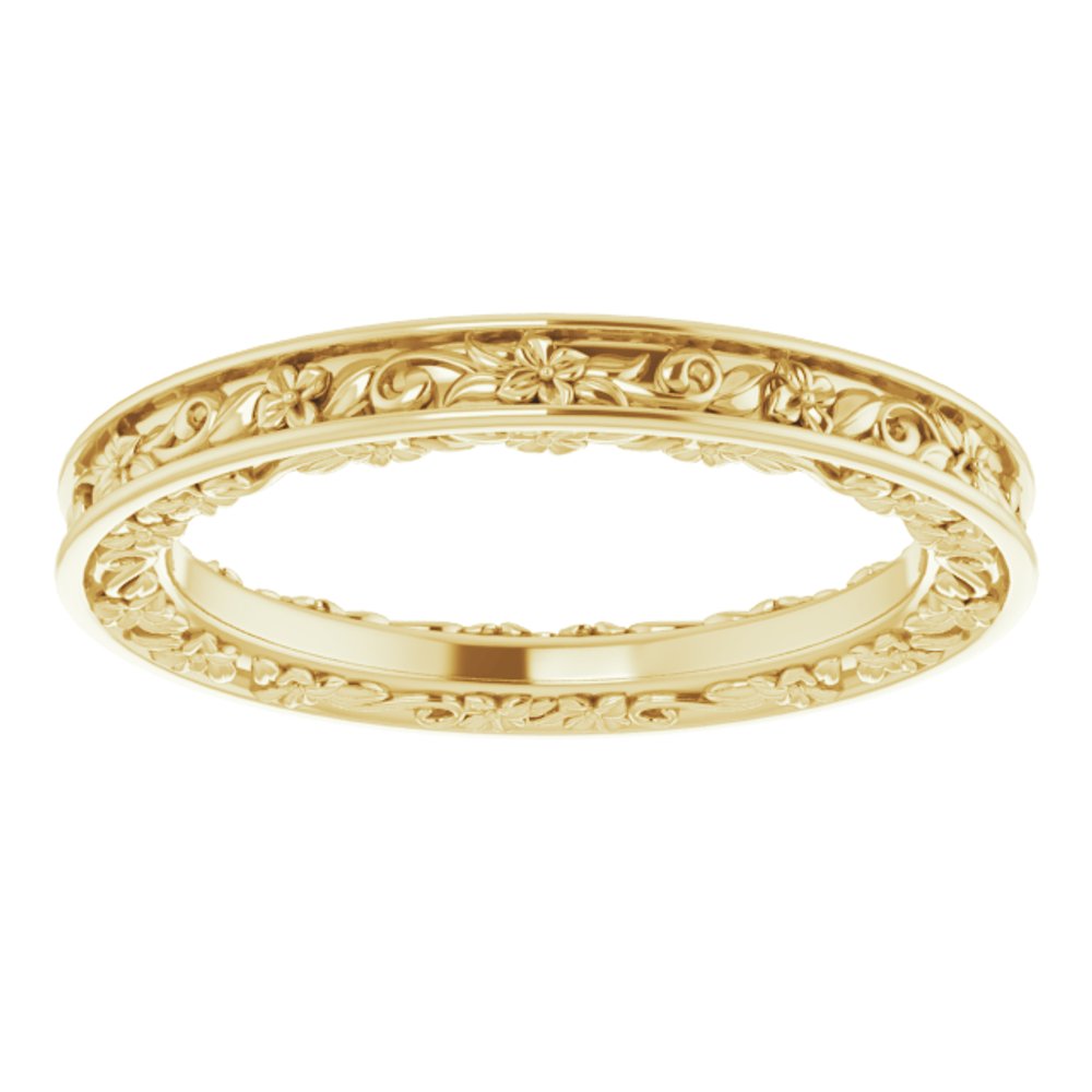 14K Yellow Gold 2.5 mm Floral Flat Band Size 6.5