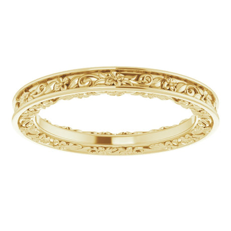 14K Yellow Gold 2.5 mm Floral Flat Band Size 6.5