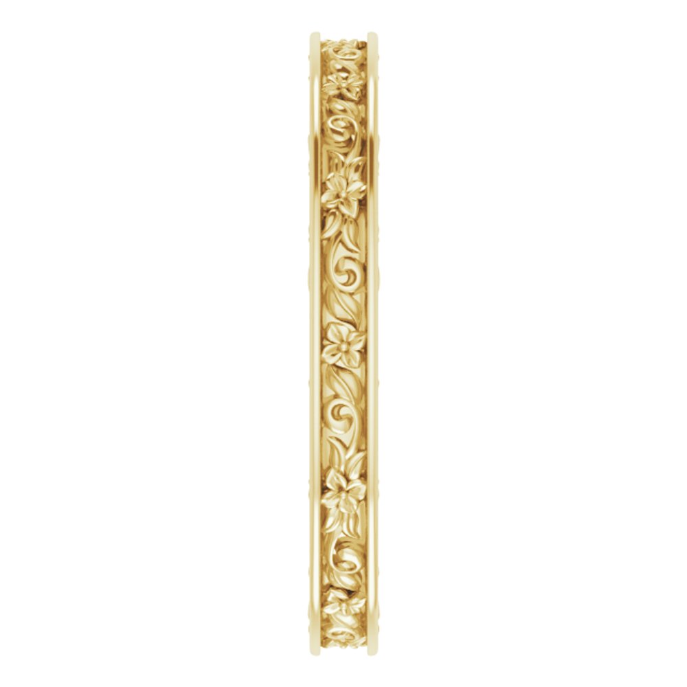 14K Yellow Gold 2.5 mm Floral Flat Band Size 6.5