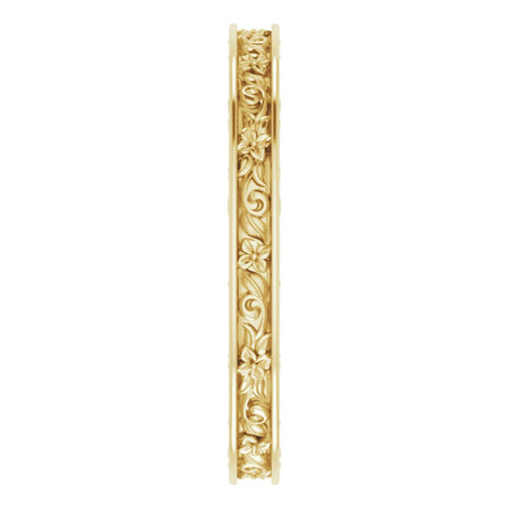 14K Yellow Gold 2.5 mm Floral Flat Band Size 6.5