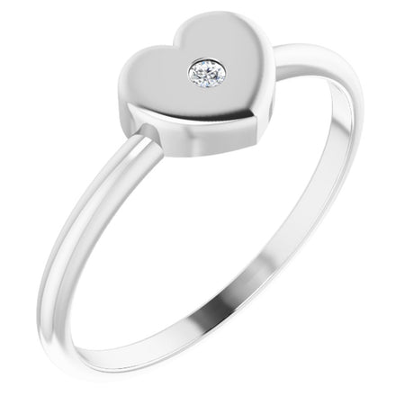 14K White Gold .01 CT Natural Diamond Youth Heart Ring