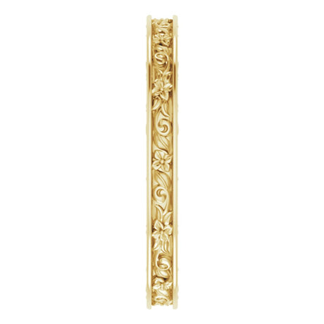 14K Yellow Gold 2.5 mm Floral Flat Band Size 7.5