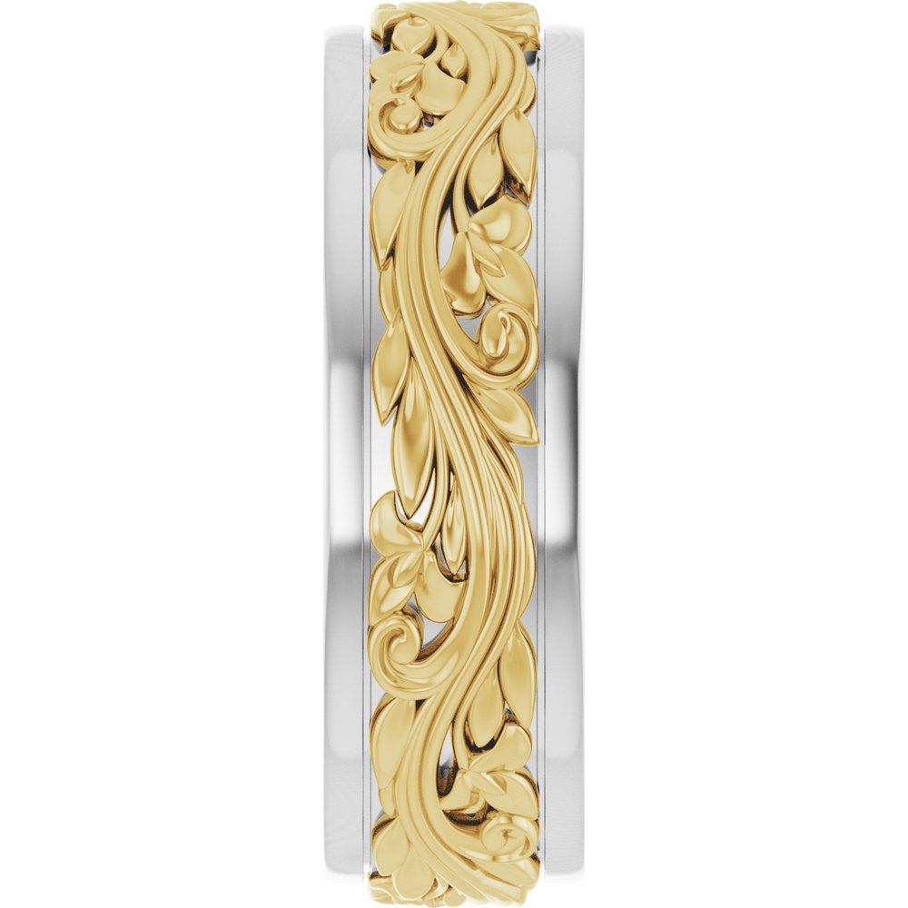 14K White/Yellow 7 mm Floral Inlay Flat Band Size 10