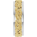14K White/Yellow 7 mm Floral Inlay Flat Band Size 10