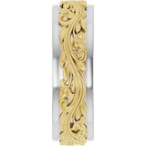 14K White/Yellow Gold 7 mm Floral Inlay Flat Band Size 10