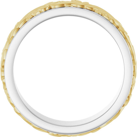 14K White/Yellow 7 mm Floral Inlay Flat Band Size 10