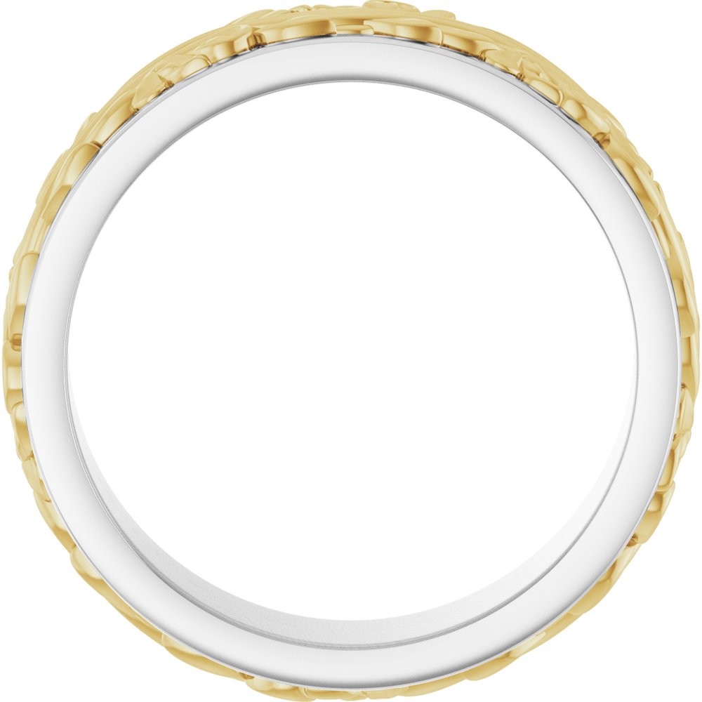 14K White/Yellow 7 mm Floral Inlay Flat Band Size 10
