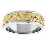 14K White/Yellow Gold 7 mm Floral Inlay Flat Band Size 10