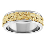 14K White/Yellow 7 mm Floral Inlay Flat Band Size 10