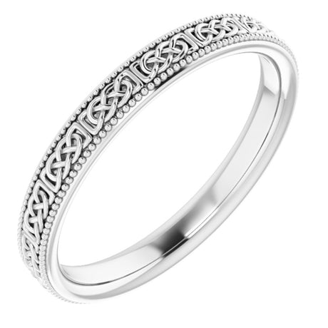 Sterling Silver 3 mm Milgrain Edge Celtic-Inspired Flat Band Size 8