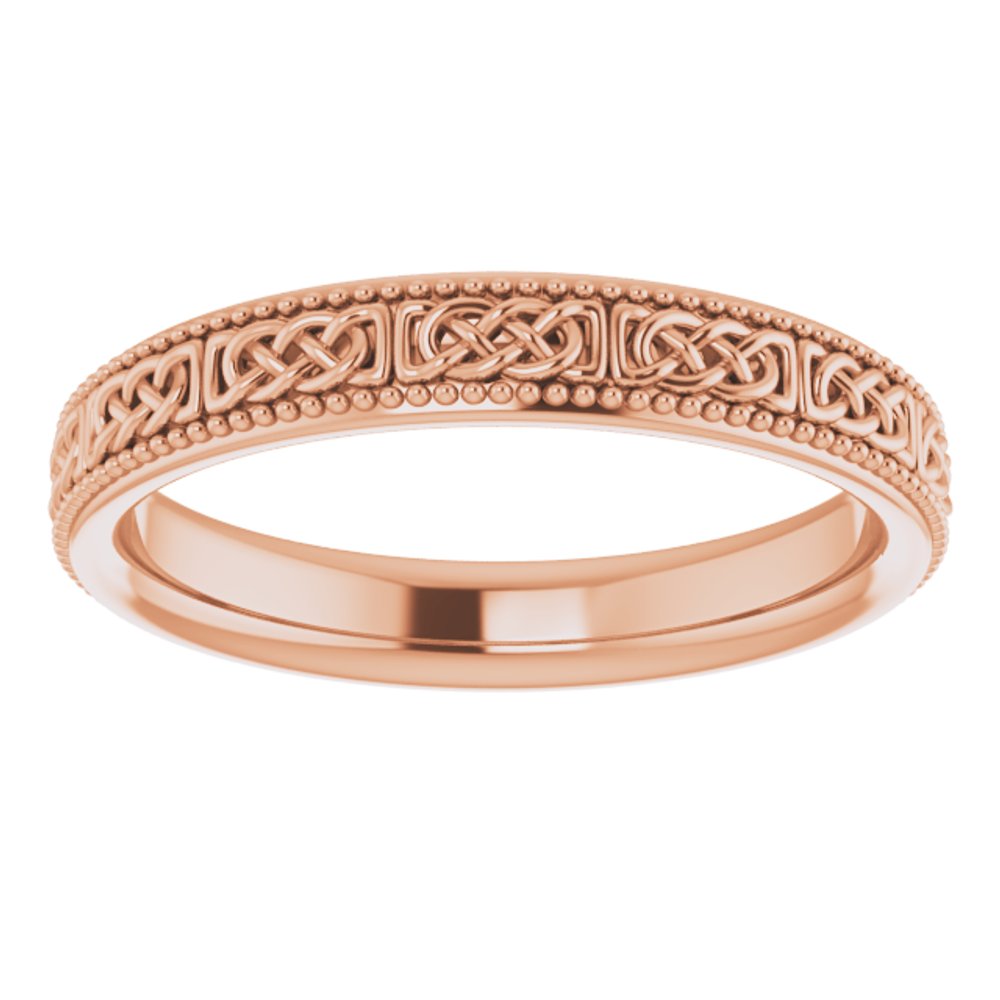 14K Rose 3 mm Milgrain Edge Celtic-Inspired Flat Band Size 4