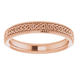 14K Rose 3 mm Milgrain Edge Celtic-Inspired Flat Band Size 4