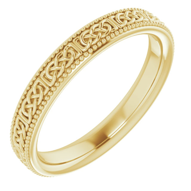 14K Yellow Gold 3 mm Milgrain Edge Celtic-Inspired Flat Band Size 4.5