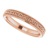 14K Rose 3 mm Milgrain Edge Celtic-Inspired Flat Band Size 4