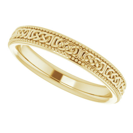 14K Yellow Gold 3 mm Milgrain Edge Celtic-Inspired Flat Band Size 4.5