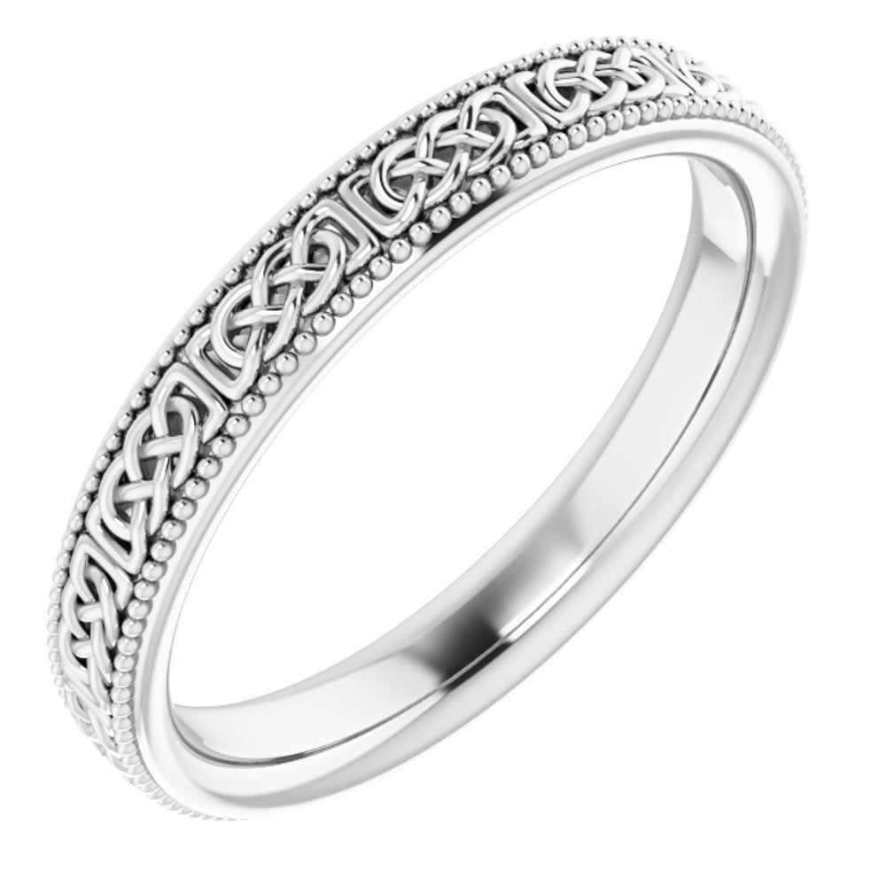 Sterling Silver 3 mm Milgrain Edge Celtic-Inspired Flat Band Size 5