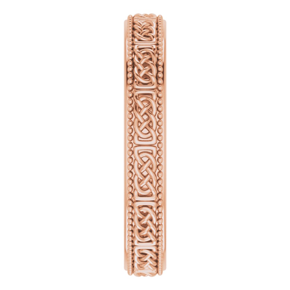 14K Rose 3 mm Milgrain Edge Celtic-Inspired Flat Band Size 4