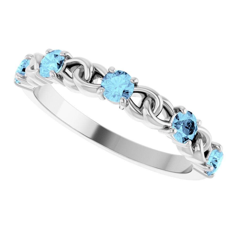 14K White Natural Aquamarine Stackable Ring