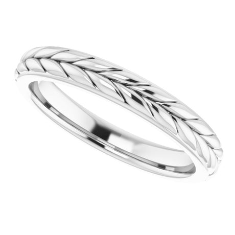 14K White Gold 3 mm Wheat Pattern Flat Band Size 5.5