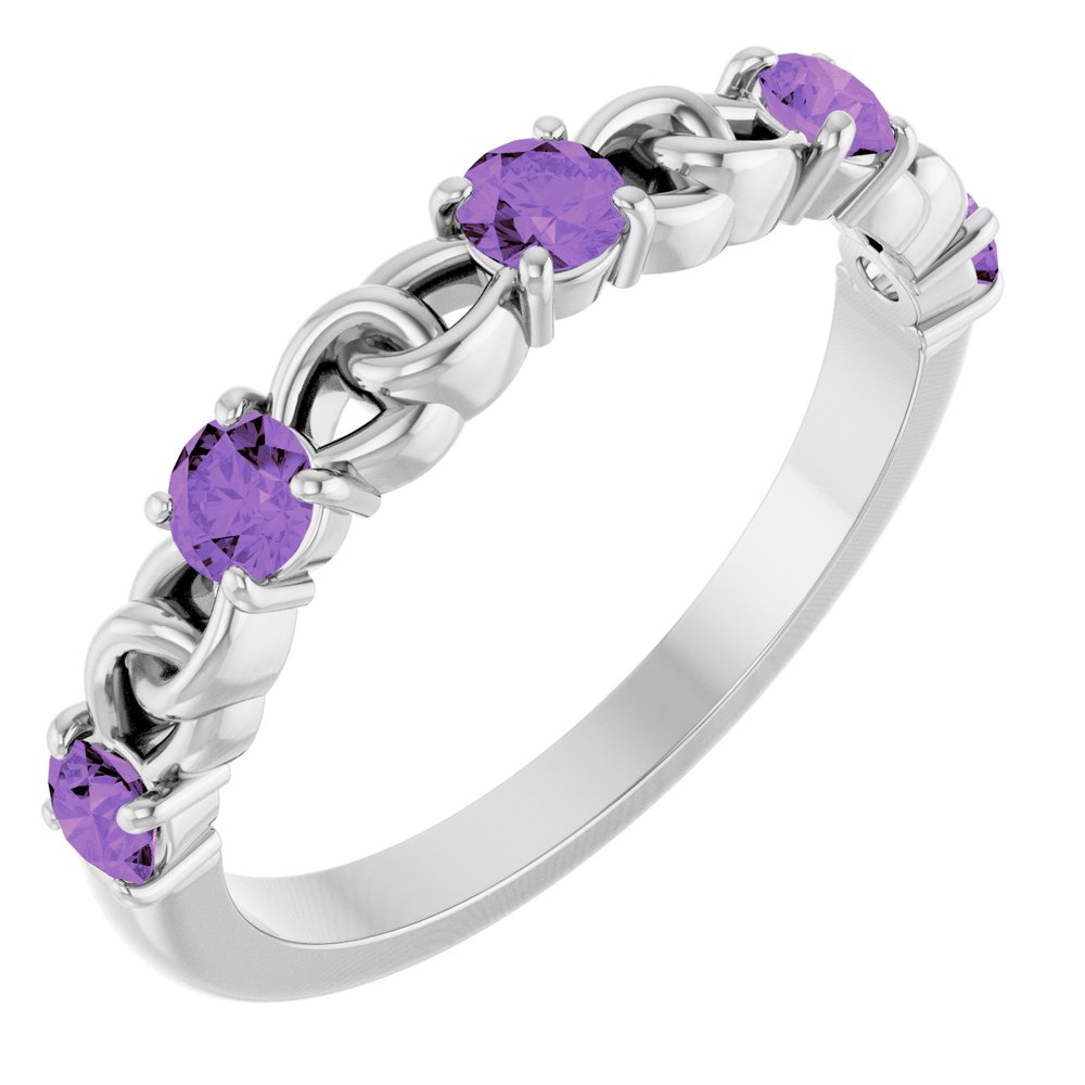 14K White Natural Amethyst Stackable Ring