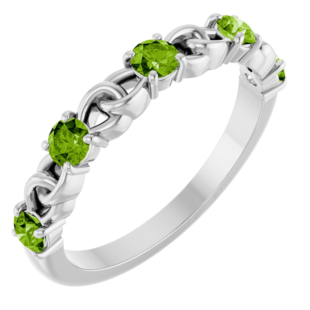 14K White Natural Peridot Stackable Ring