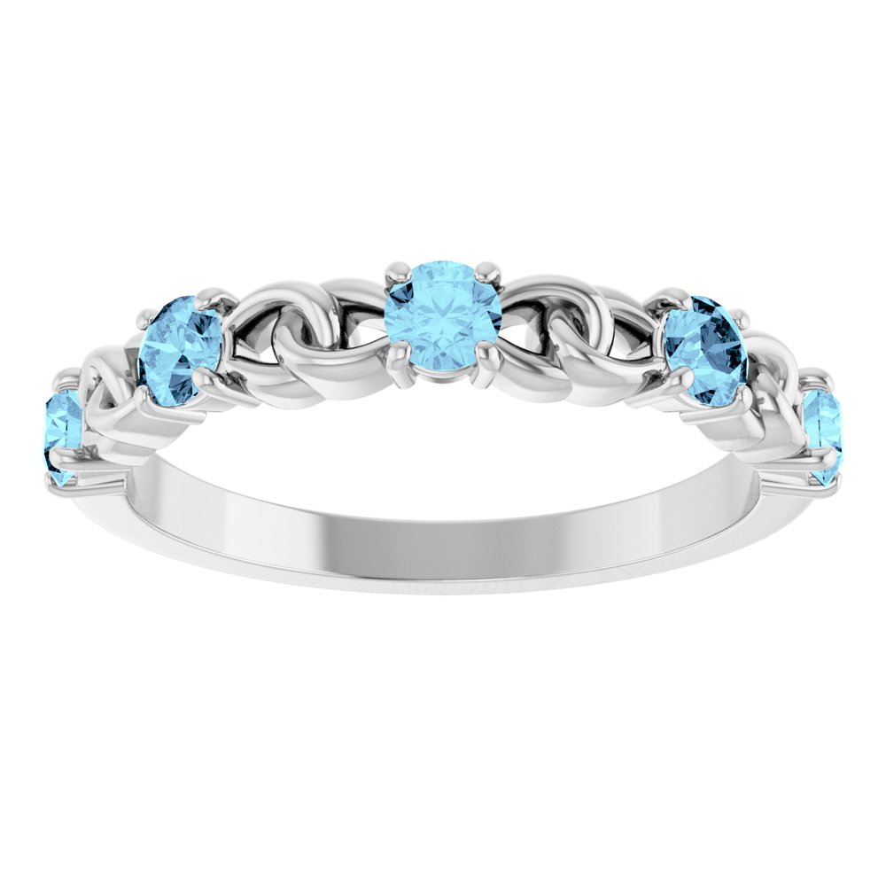 14K White Natural Aquamarine Stackable Ring