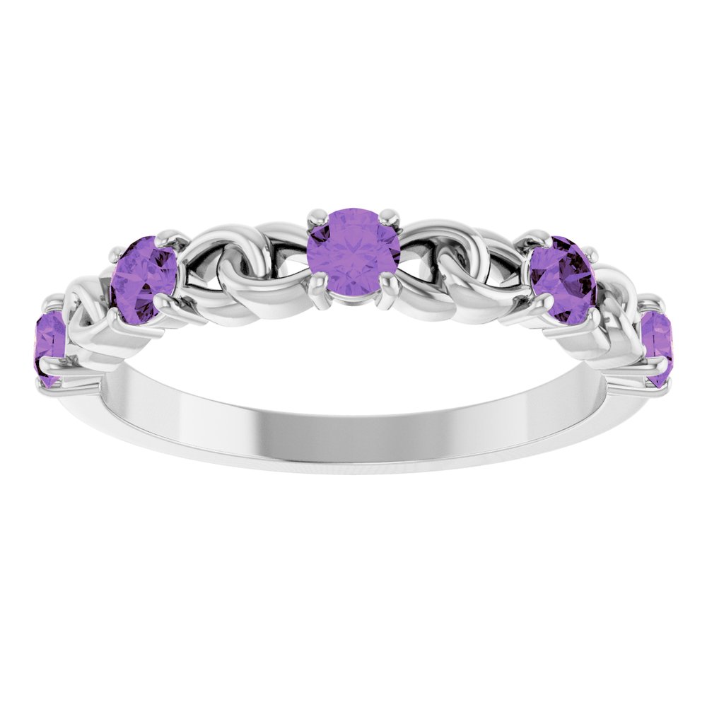 14K White Natural Amethyst Stackable Ring