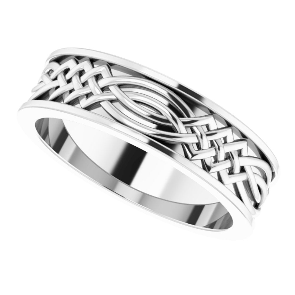 14K White Gold 6 mm Celtic-Inspired Inlay Flat Band