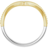 14K White/Yellow Beaded V Ring