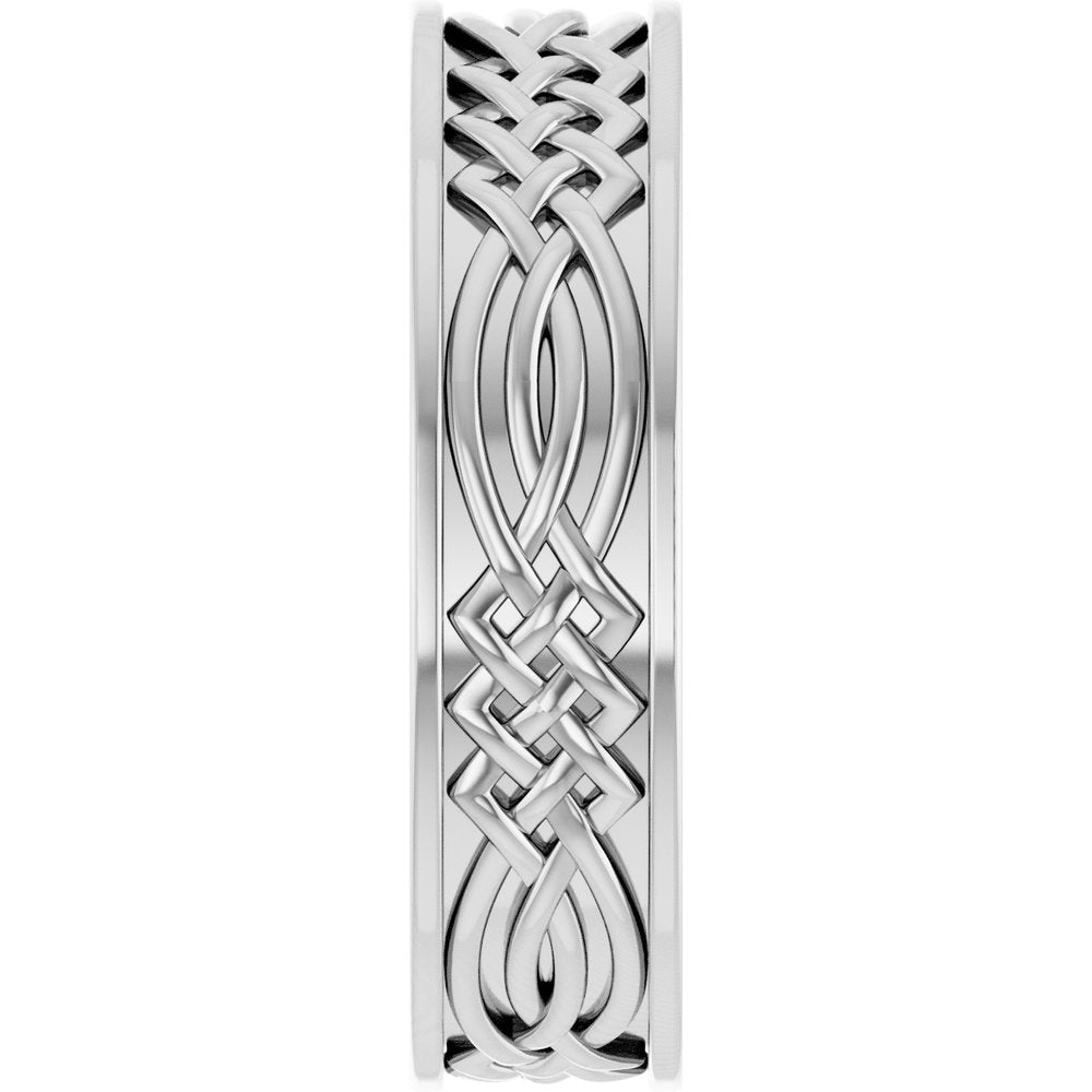 Platinum 6 mm Celtic-Inspired Inlay Flat Band Size 10