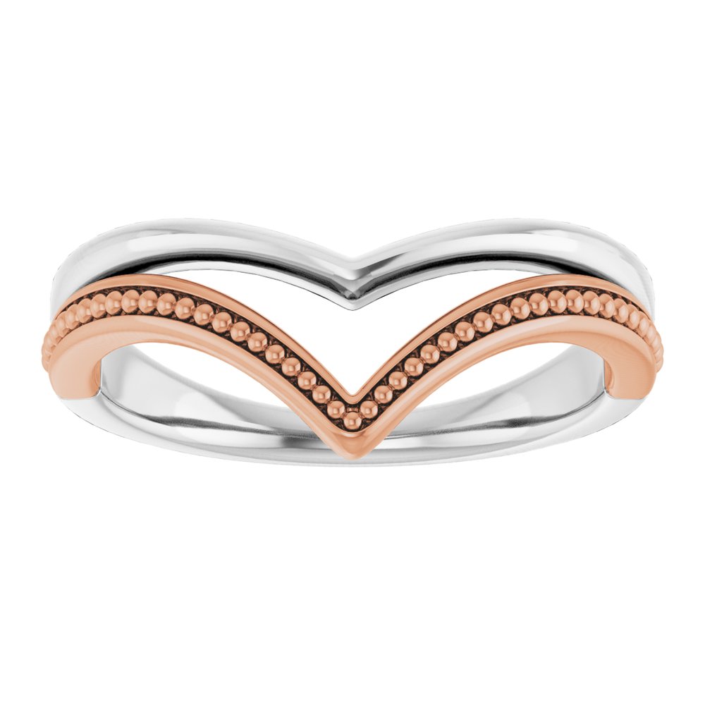 14K White/Rose Beaded V Ring