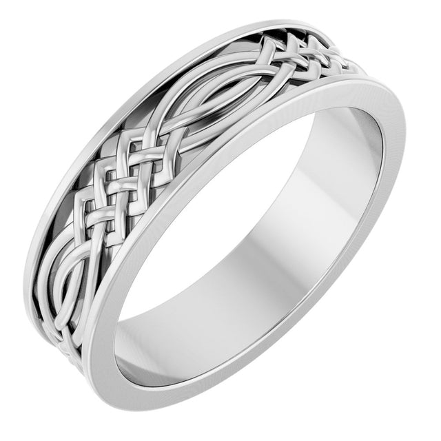 Platinum 6 mm Celtic-Inspired Inlay Flat Band Size 10