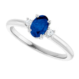 14K White Lab-Grown Blue Sapphire & .04 CTW Natural Diamond Ring