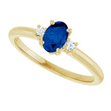 14K Yellow Lab-Grown Blue Sapphire & .04 CTW Natural Diamond Ring