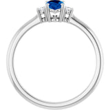 14K White Lab-Grown Blue Sapphire & .04 CTW Natural Diamond Ring