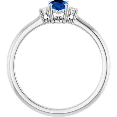 14K White Lab-Grown Blue Sapphire & .04 CTW Natural Diamond Ring
