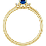 14K Yellow Lab-Grown Blue Sapphire & .04 CTW Natural Diamond Ring