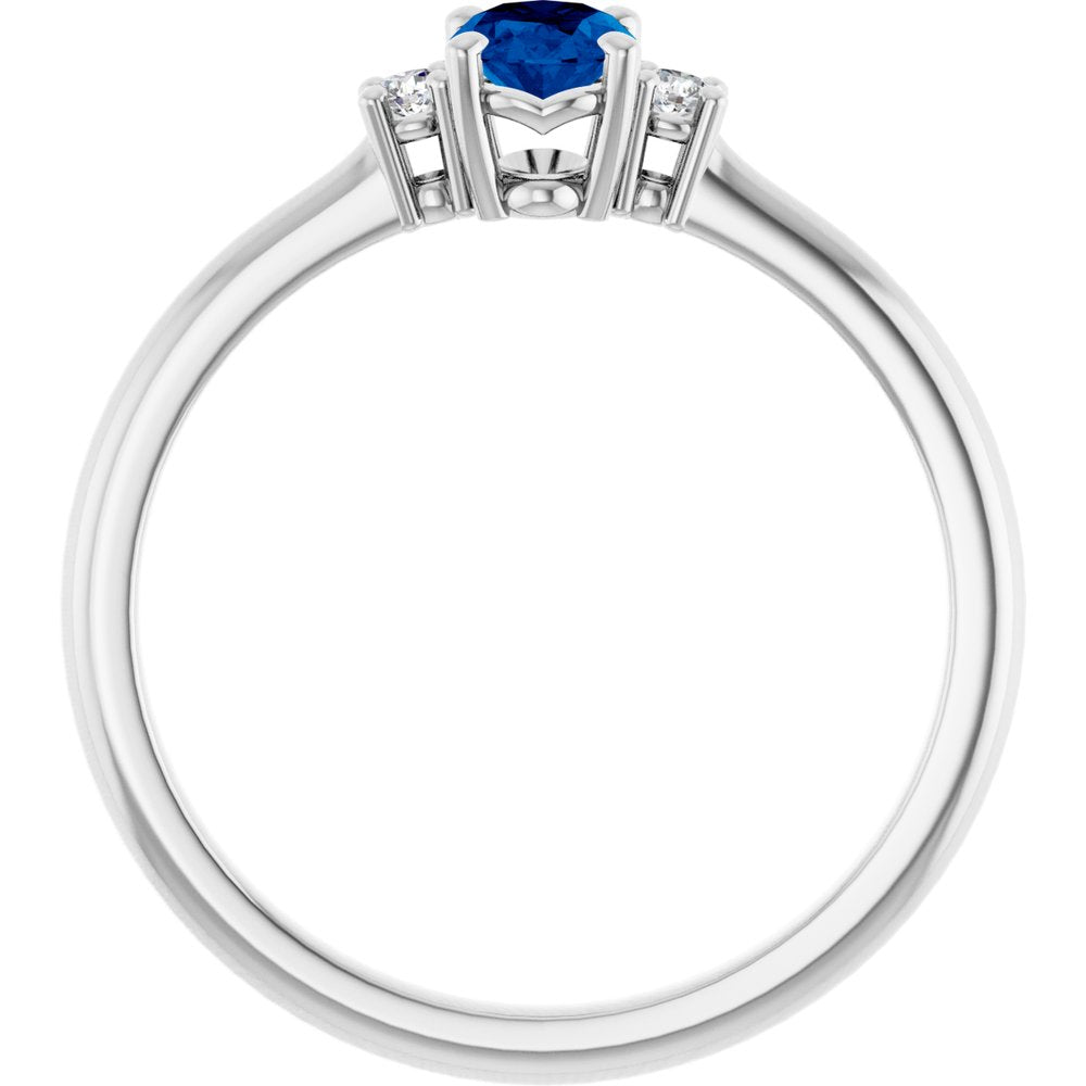 14K White Lab-Grown Blue Sapphire & .04 CTW Natural Diamond Ring