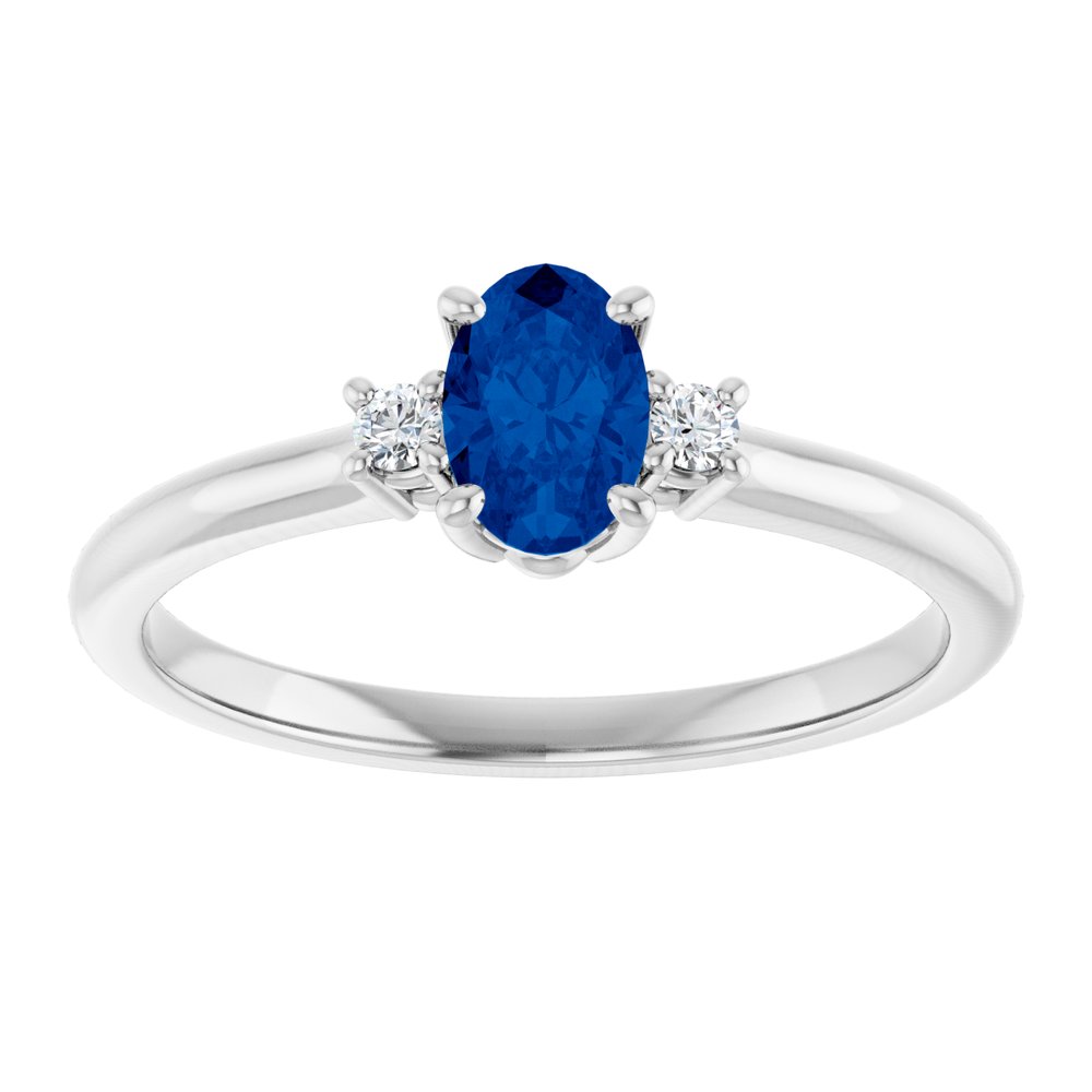 14K White Lab-Grown Blue Sapphire & .04 CTW Natural Diamond Ring