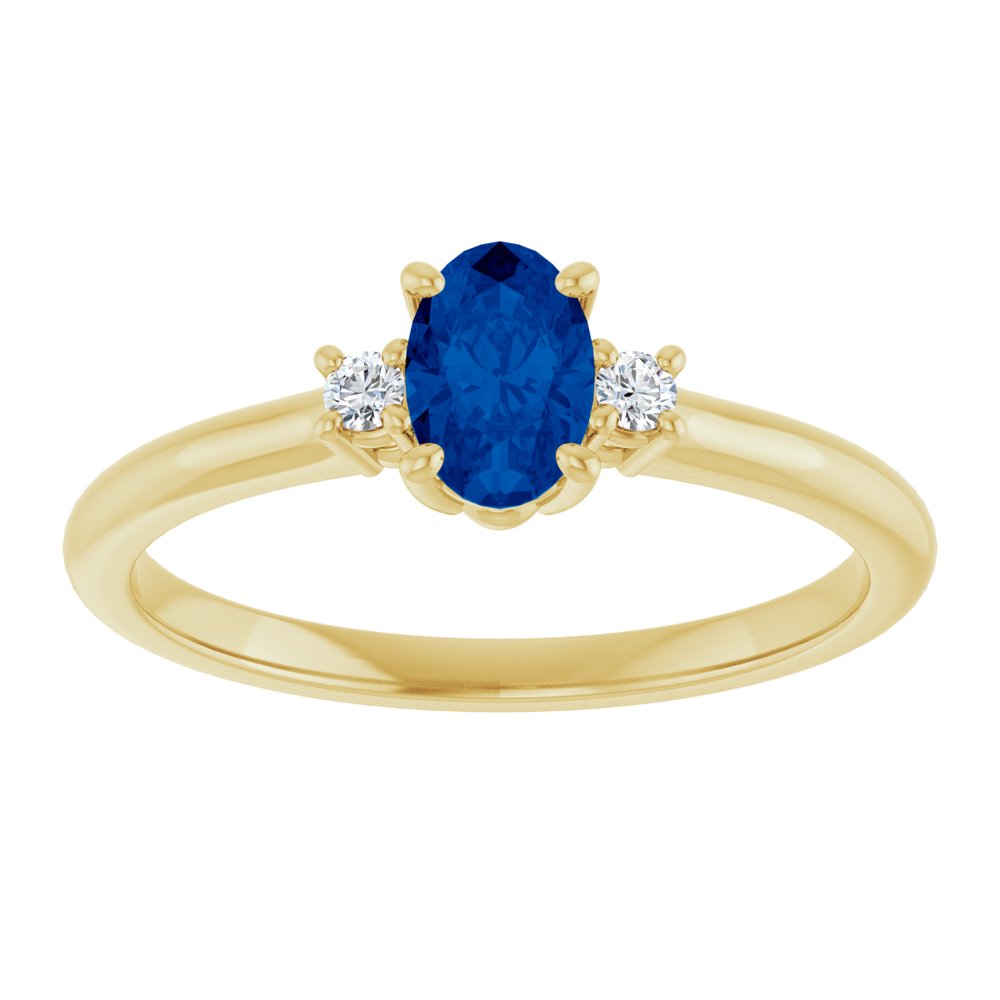 14K Yellow Lab-Grown Blue Sapphire & .04 CTW Natural Diamond Ring