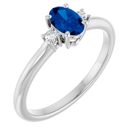 14K White Lab-Grown Blue Sapphire & .04 CTW Natural Diamond Ring  