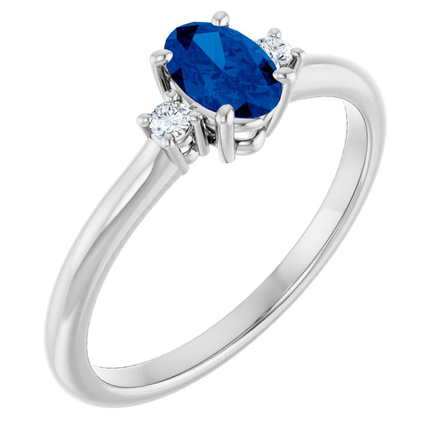 14K White Lab-Grown Blue Sapphire & .04 CTW Natural Diamond Ring  