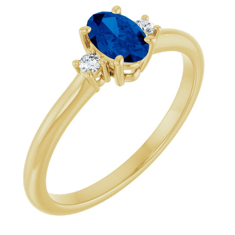 14K Yellow Lab-Grown Blue Sapphire & .04 CTW Natural Diamond Ring  